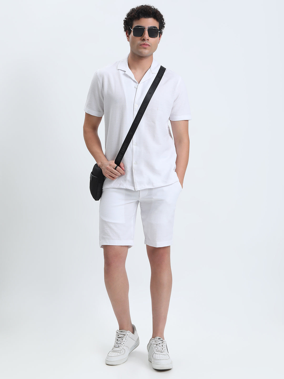Men's White Relaxed Fit Shirt and Shorts Co-ords
