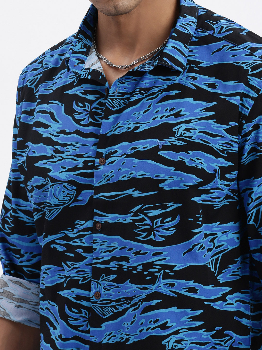 Men Blue Abstract Slim Fit Shirt