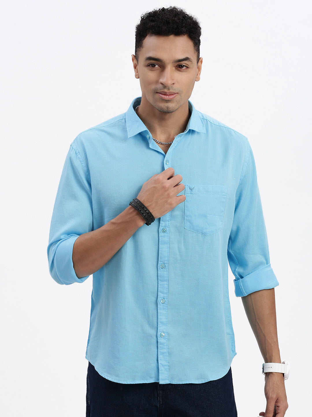 Men Blue Solid Slim Fit Shirt