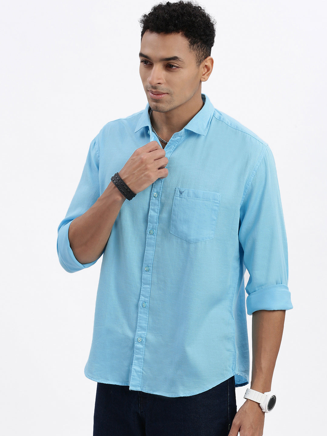 Men Blue Solid Slim Fit Shirt