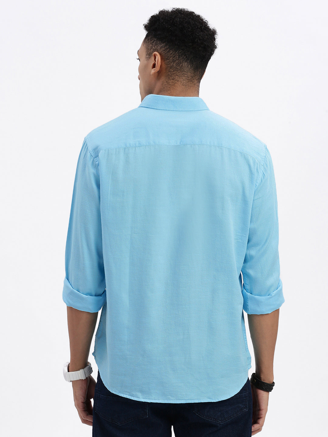 Men Blue Solid Slim Fit Shirt