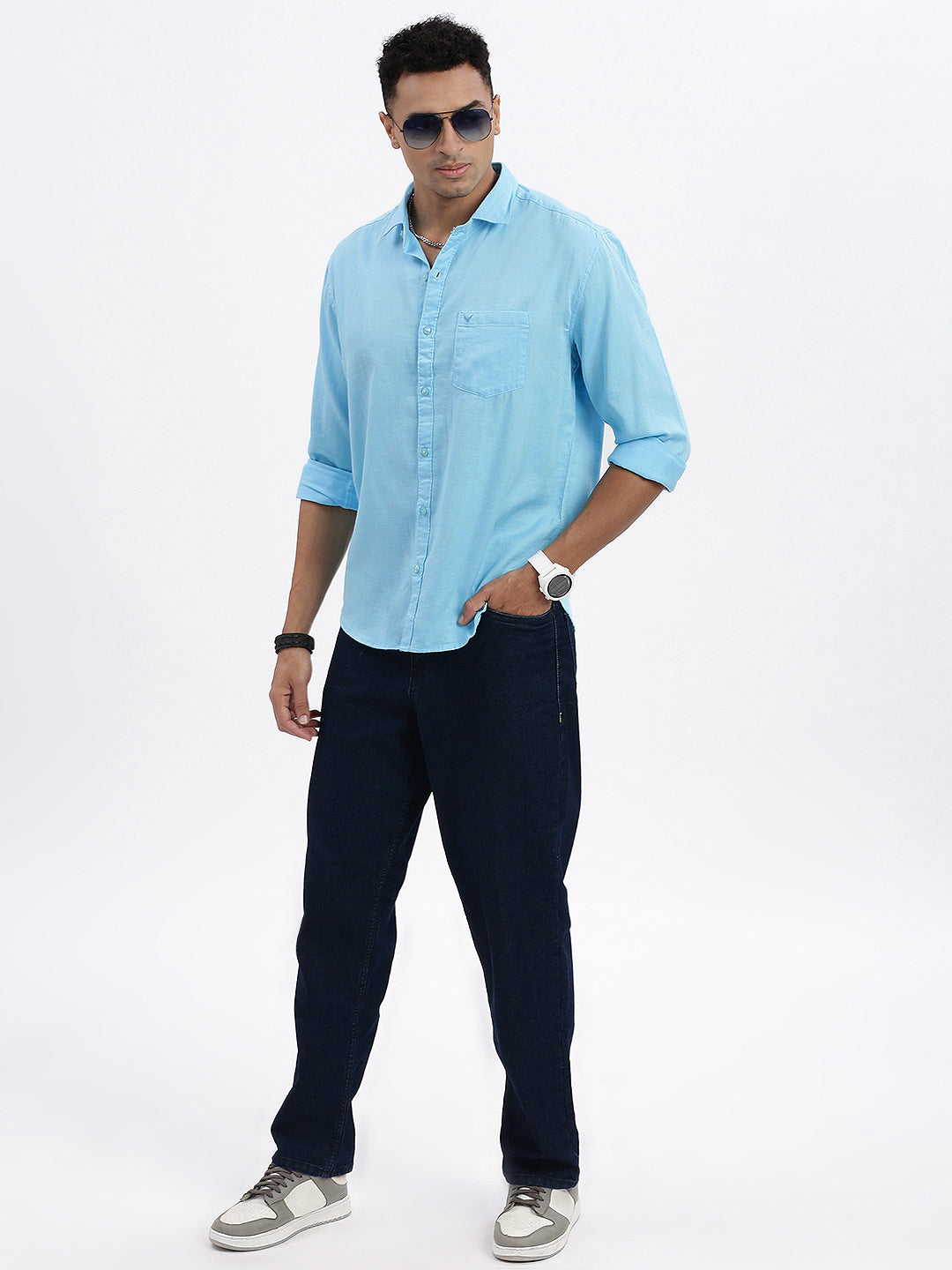 Men Blue Solid Slim Fit Shirt