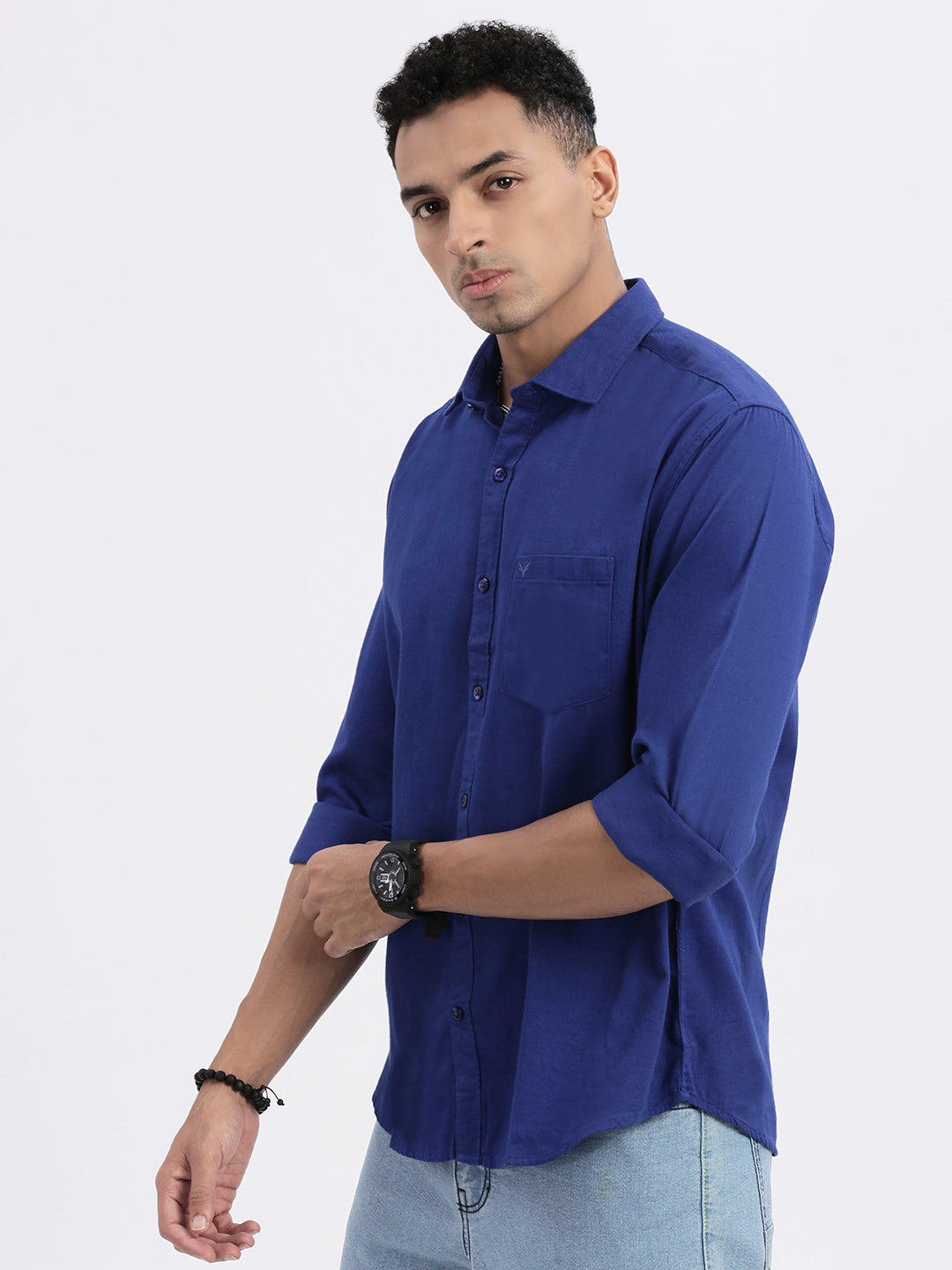 Men Blue Solid Slim Fit Shirt