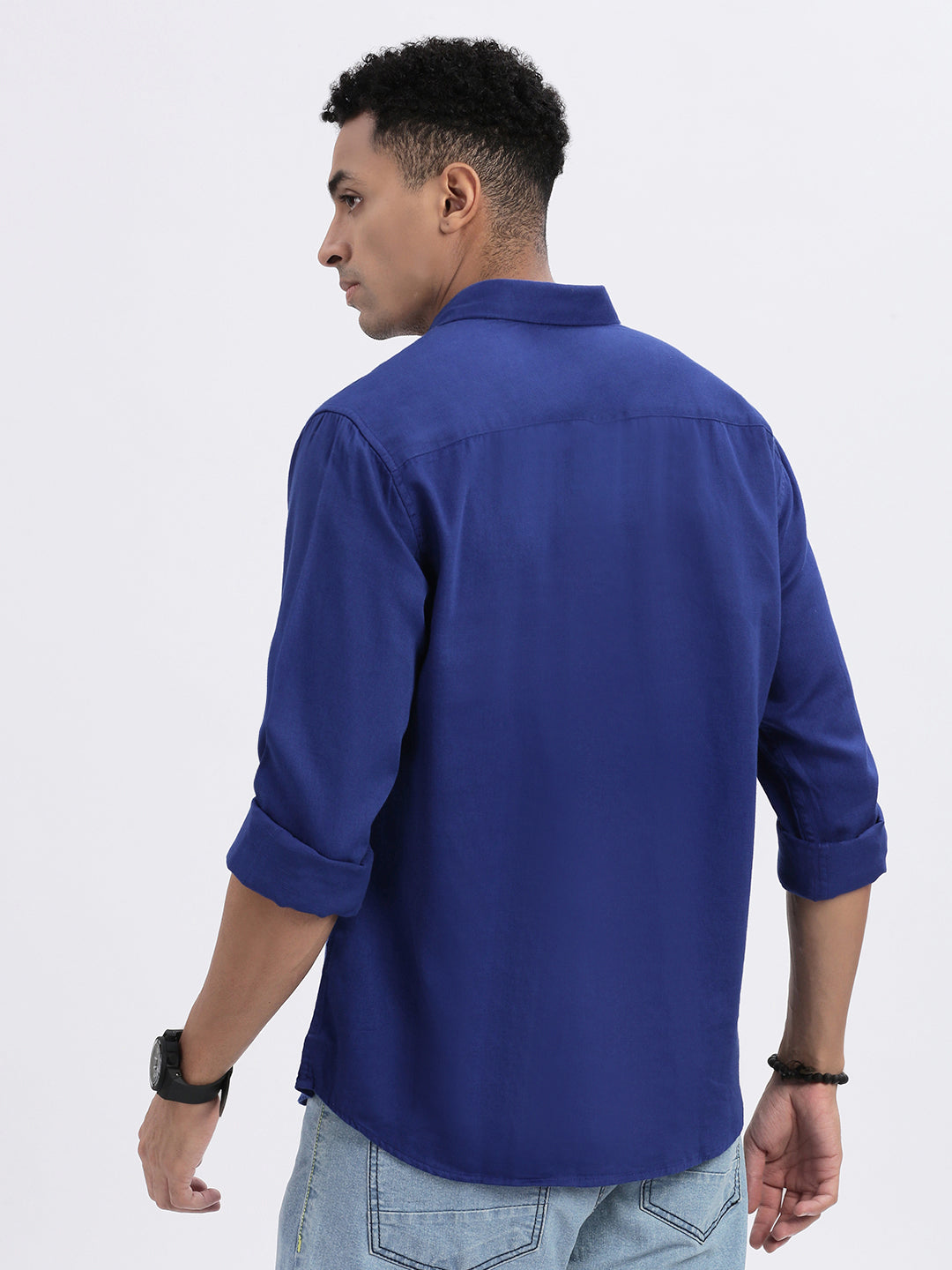 Men Blue Solid Slim Fit Shirt