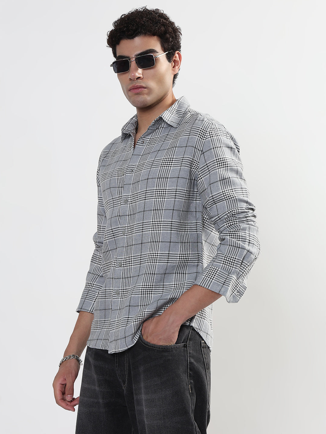 Men's Checked Grey Slim Fit Shirt