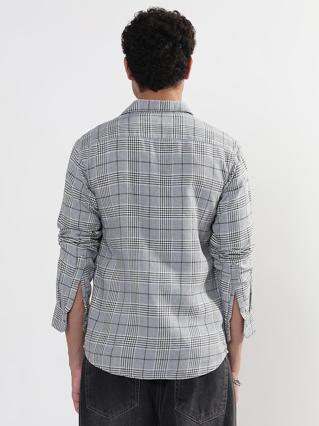 Men's Checked Grey Slim Fit Shirt