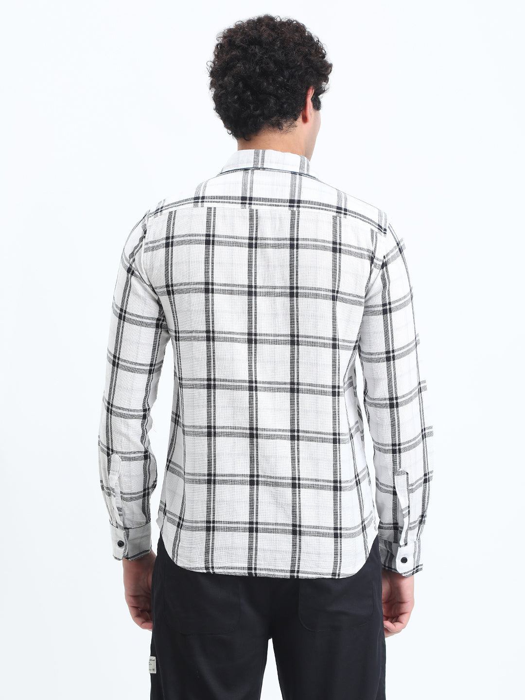 Men's Checked White Long Sleeve Slim Fit Shirt