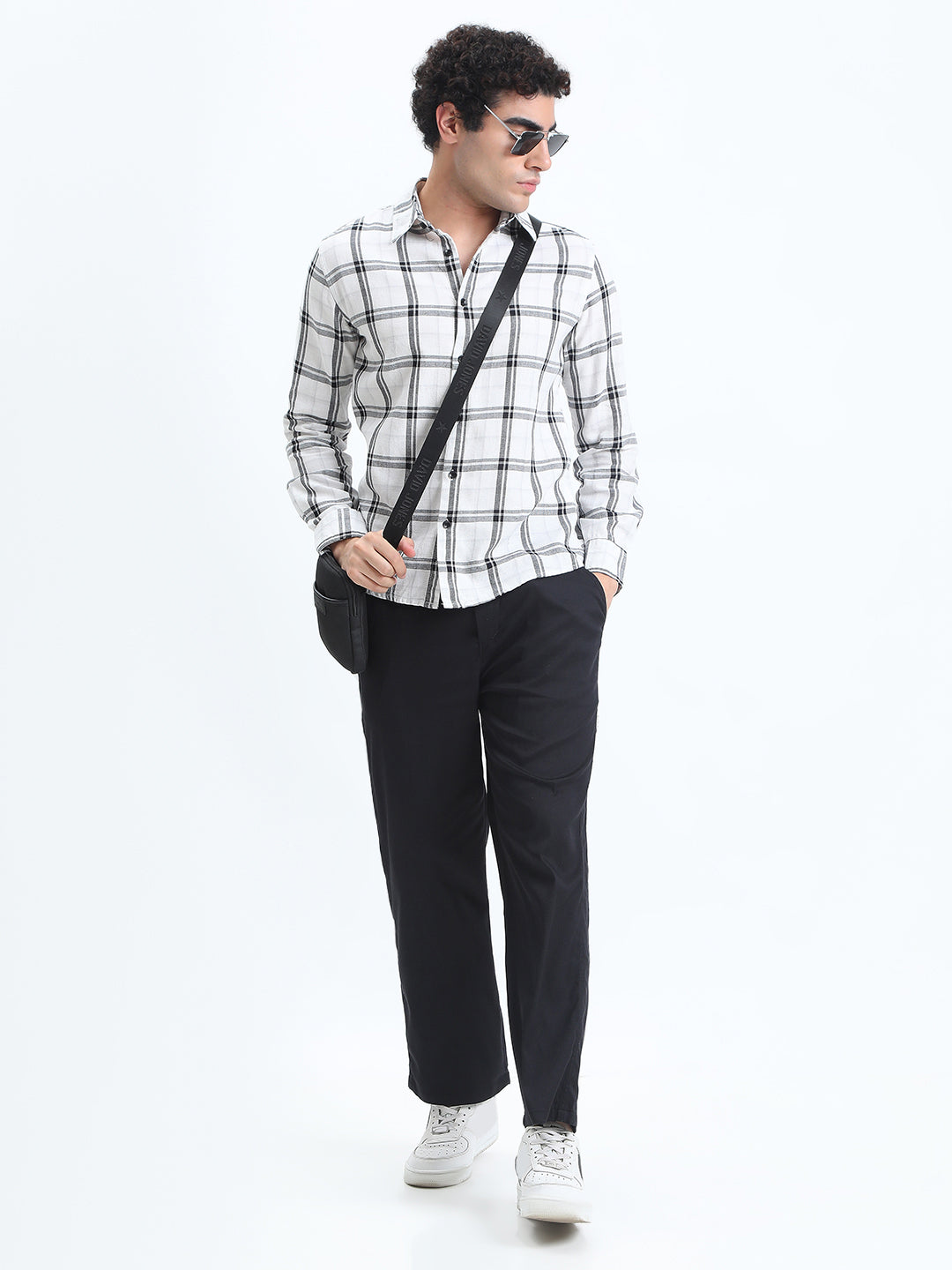 Men's Checked White Long Sleeve Slim Fit Shirt