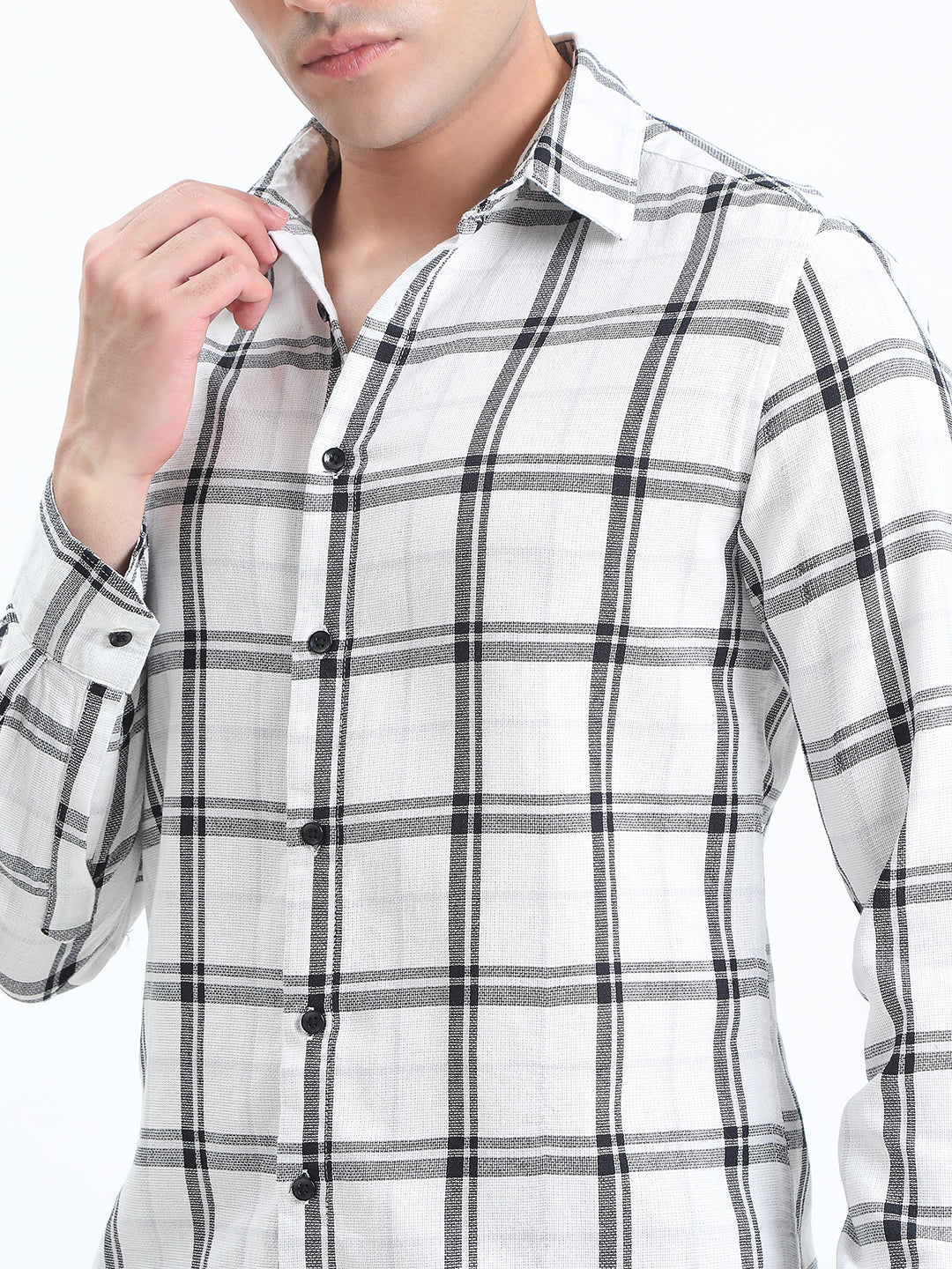 Men's Checked White Long Sleeve Slim Fit Shirt