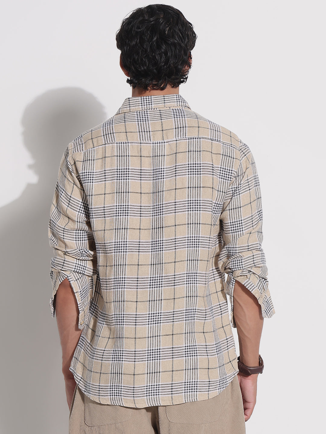 Men's Beige Checked Relaxed Fit Shirt
