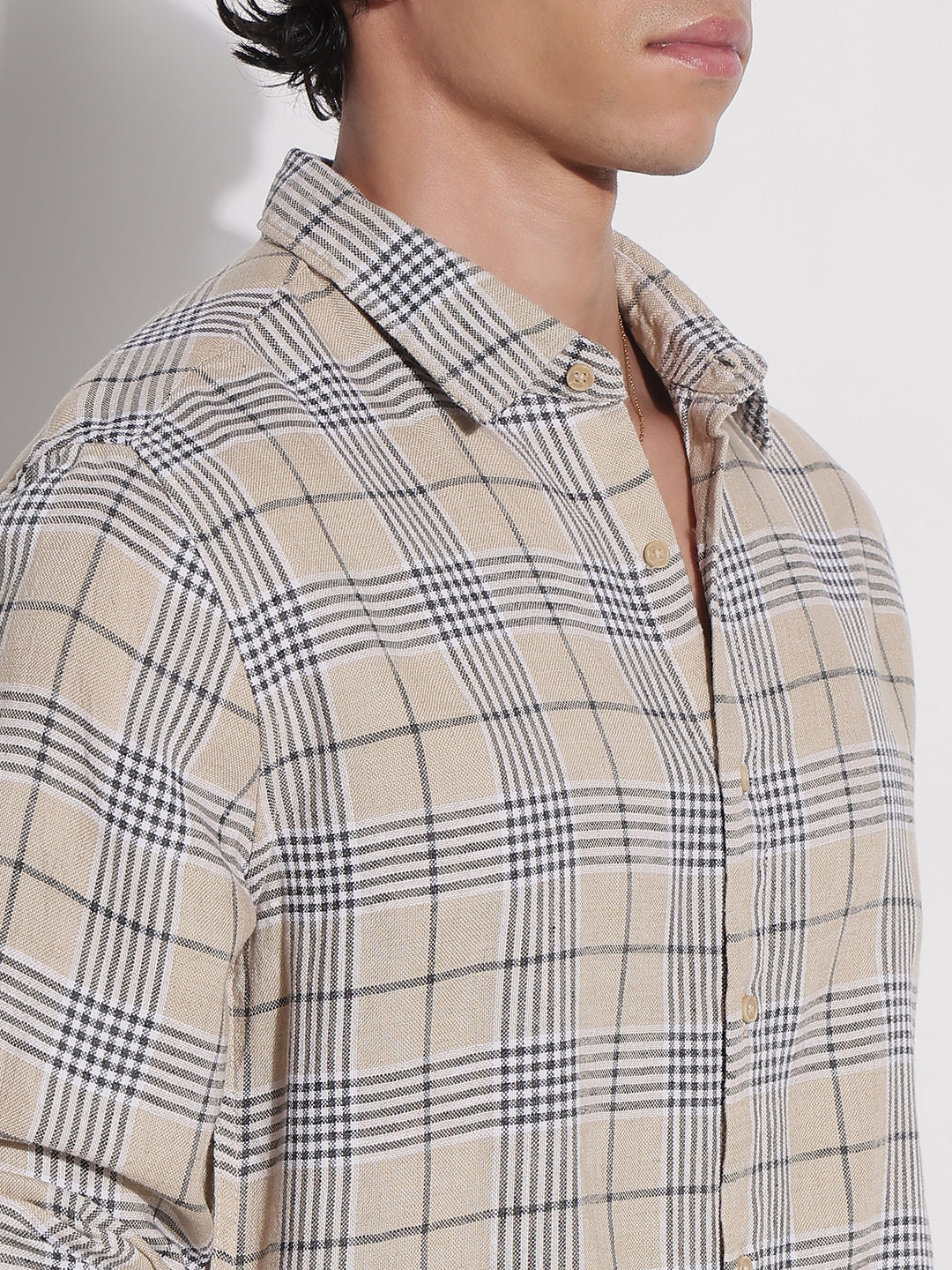 Men's Beige Checked Relaxed Fit Shirt