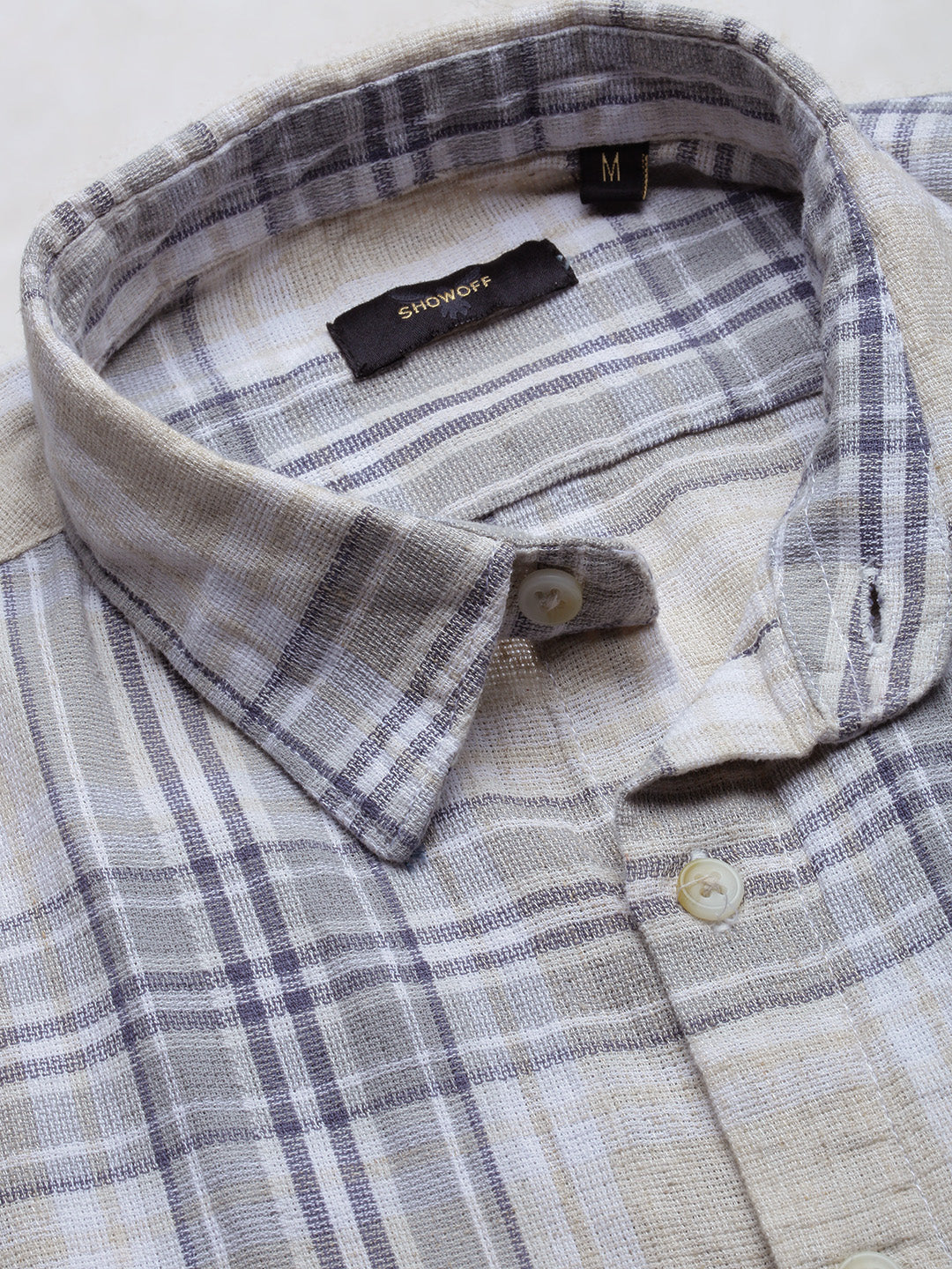Men's Checked Cream Slim Fit Shirt