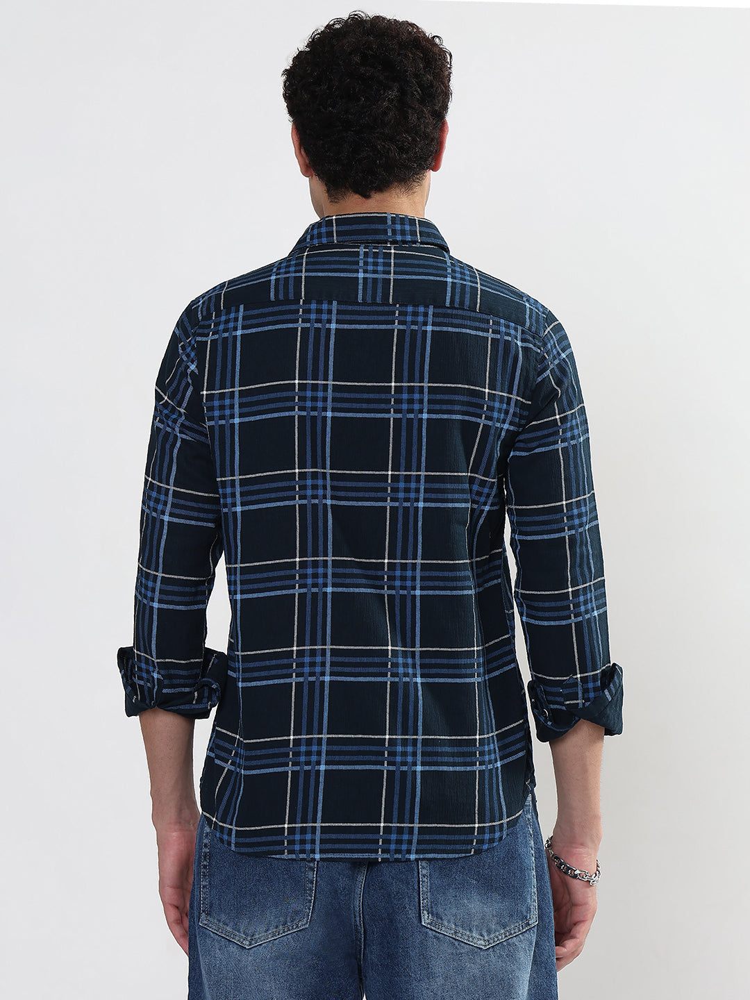 Men's Checked Navy Blue Slim Fit Shirt