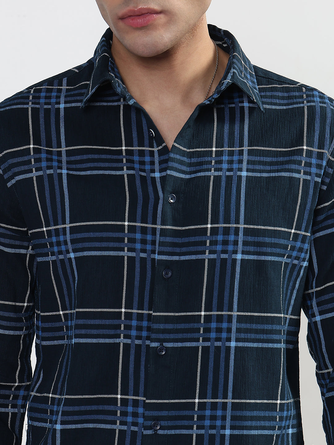 Men's Checked Navy Blue Slim Fit Shirt