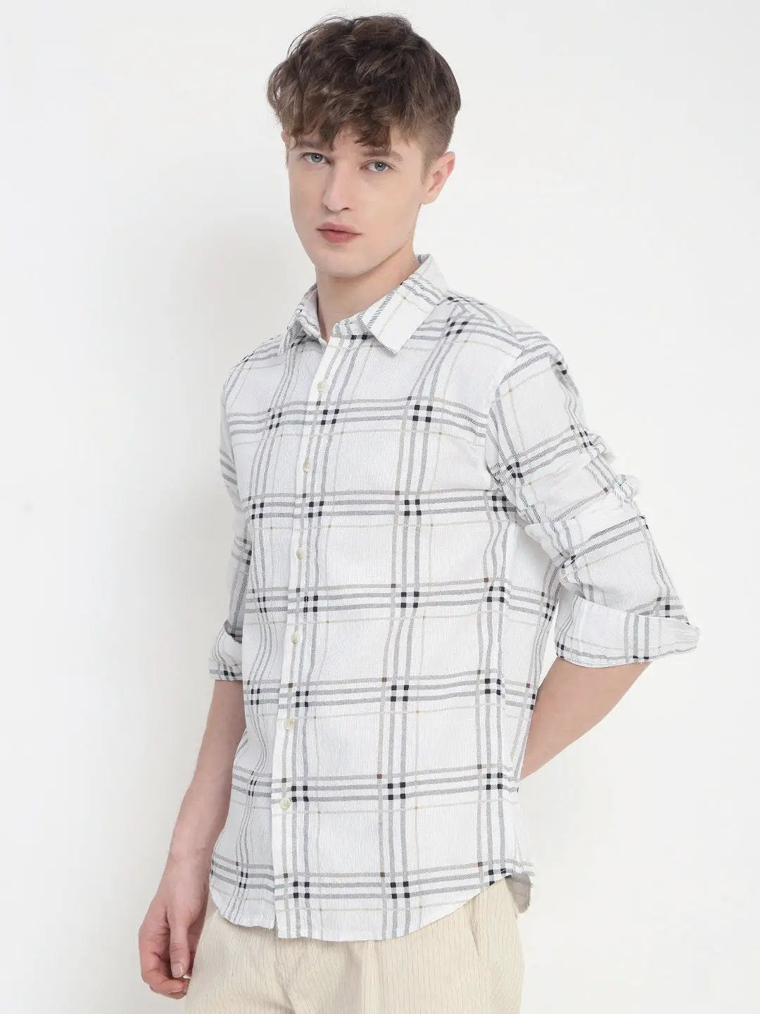 Men's Checked White Slim Fit Shirt - from SHOWOFFFF
