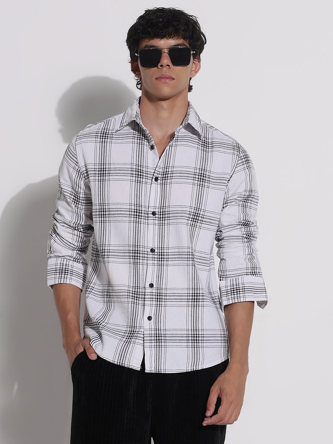 Men's White Checked Relaxed Fit Shirt