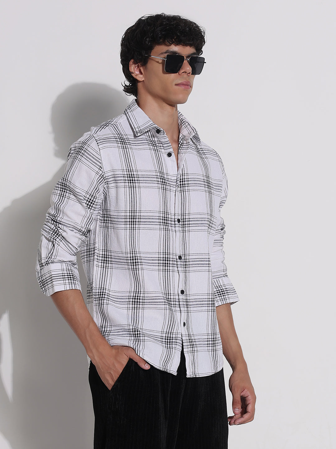 Men's White Checked Relaxed Fit Shirt