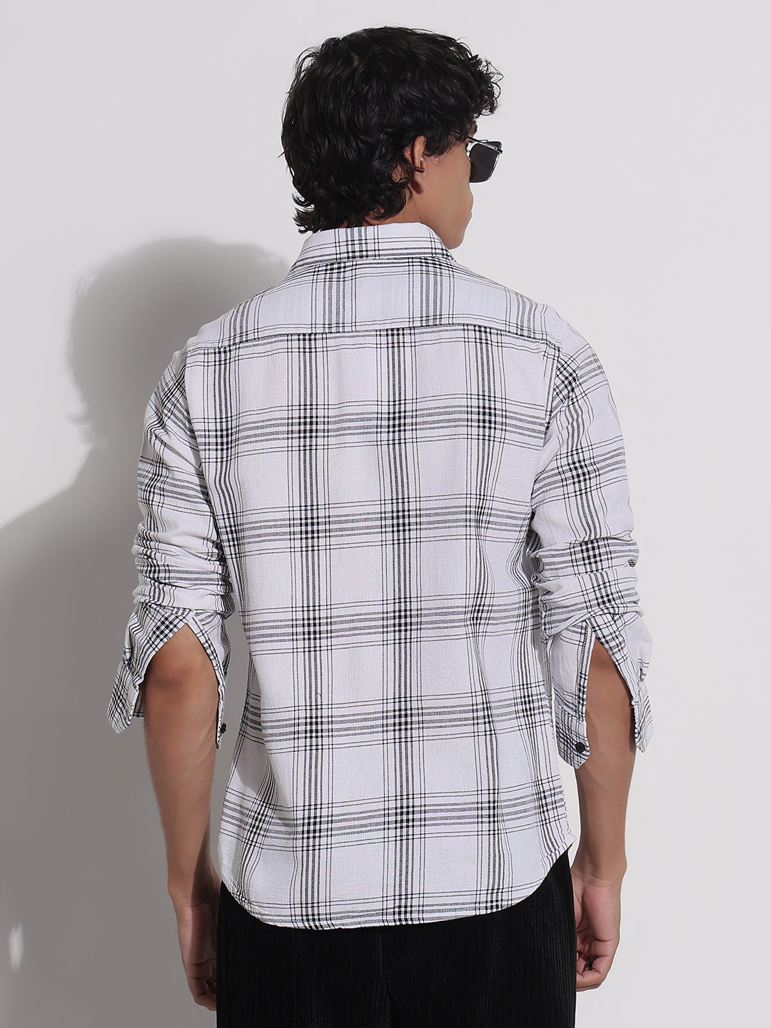 Men's White Checked Relaxed Fit Shirt