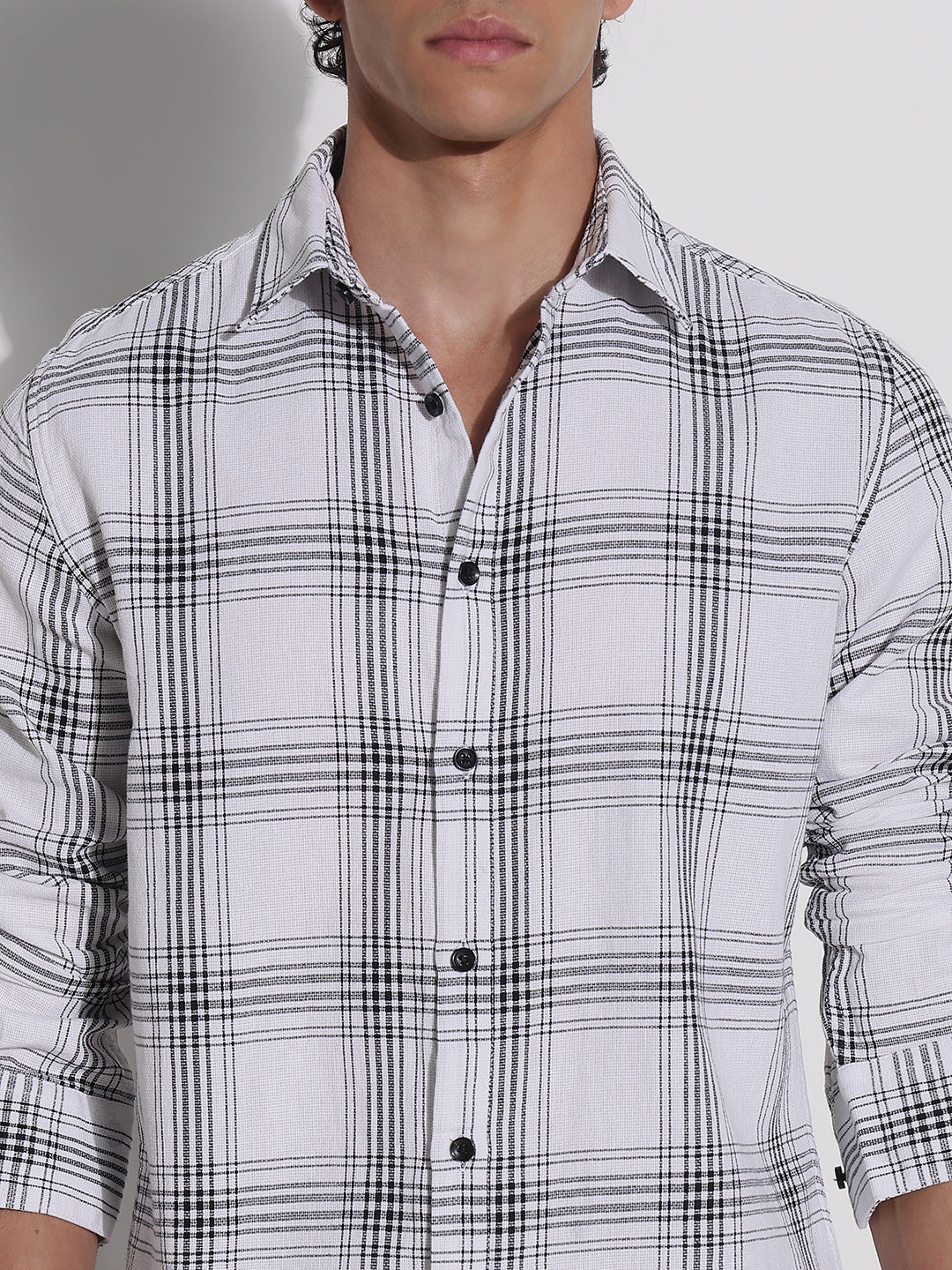 Men's White Checked Relaxed Fit Shirt