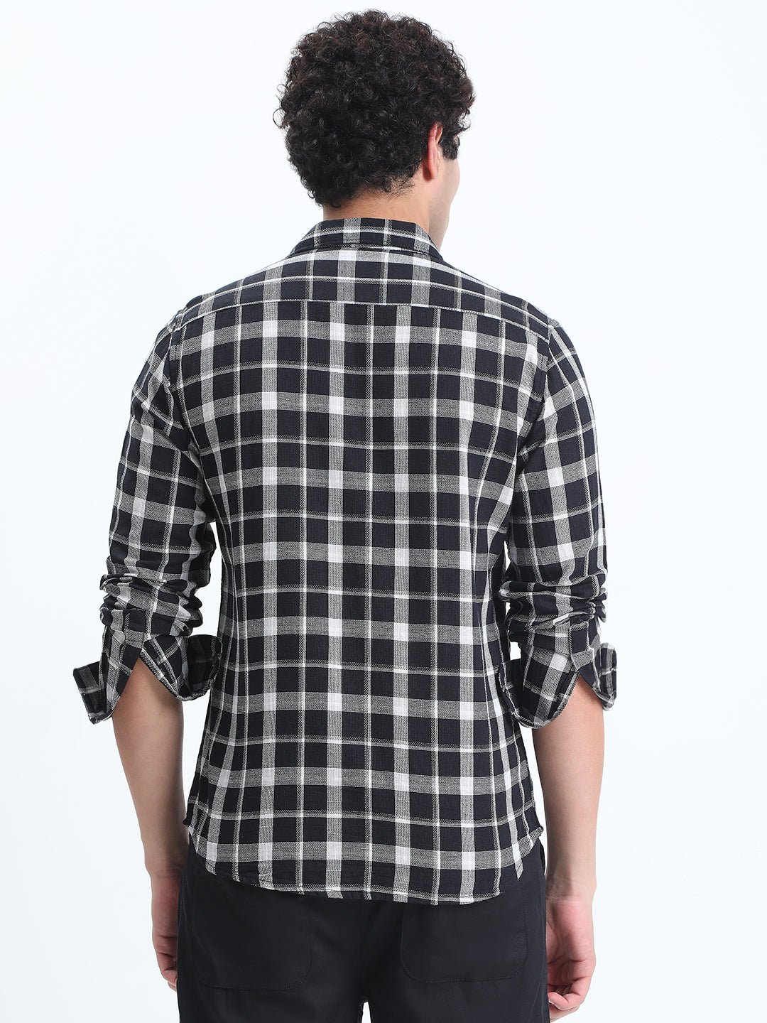 Men's Checked Black Long Sleeve Slim Fit Shirt