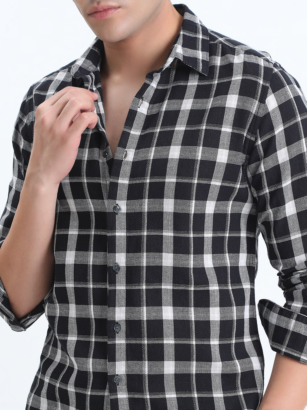 Men's Checked Black Long Sleeve Slim Fit Shirt