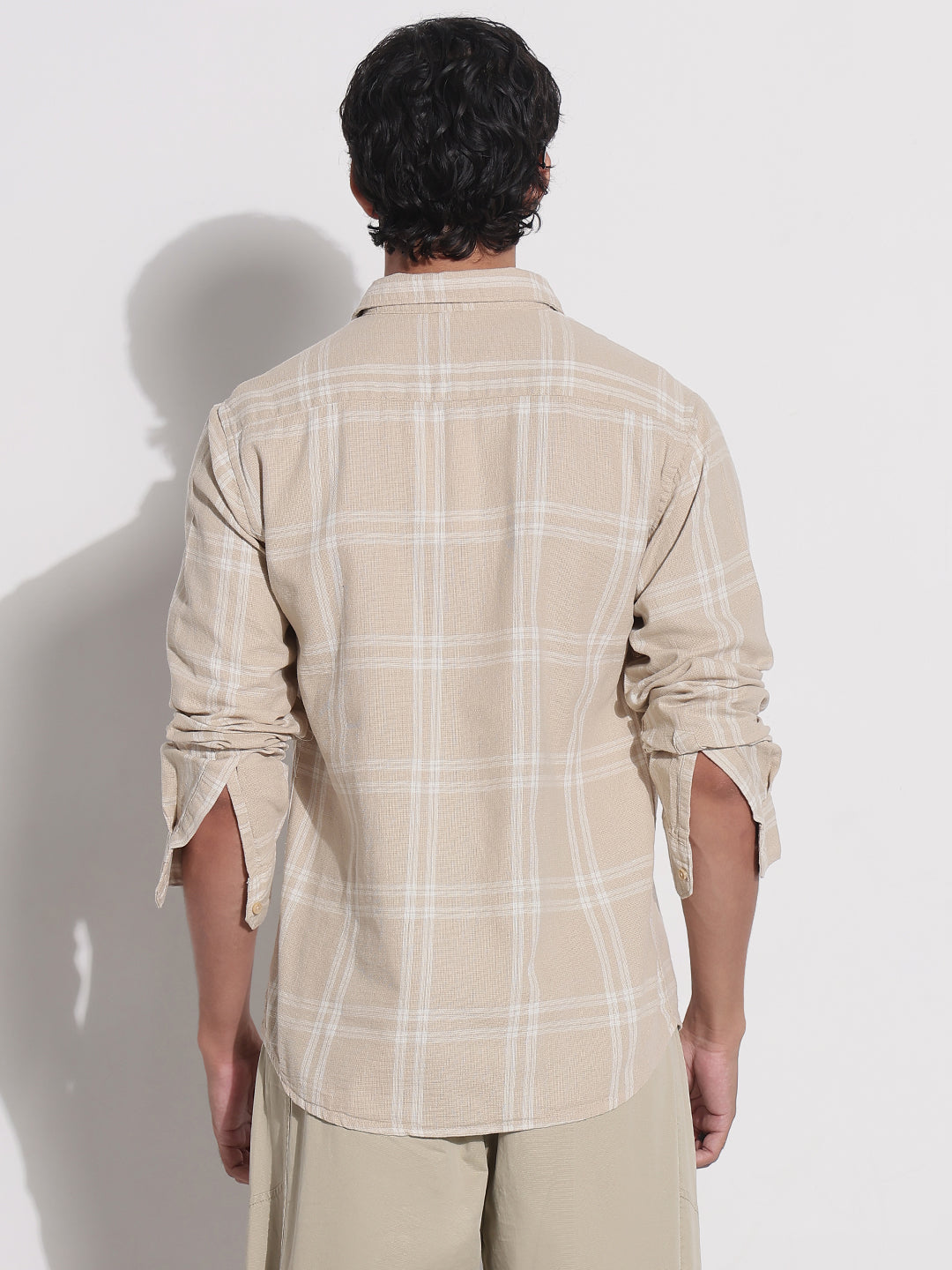 Men's Beige Checked Relaxed Fit Shirt