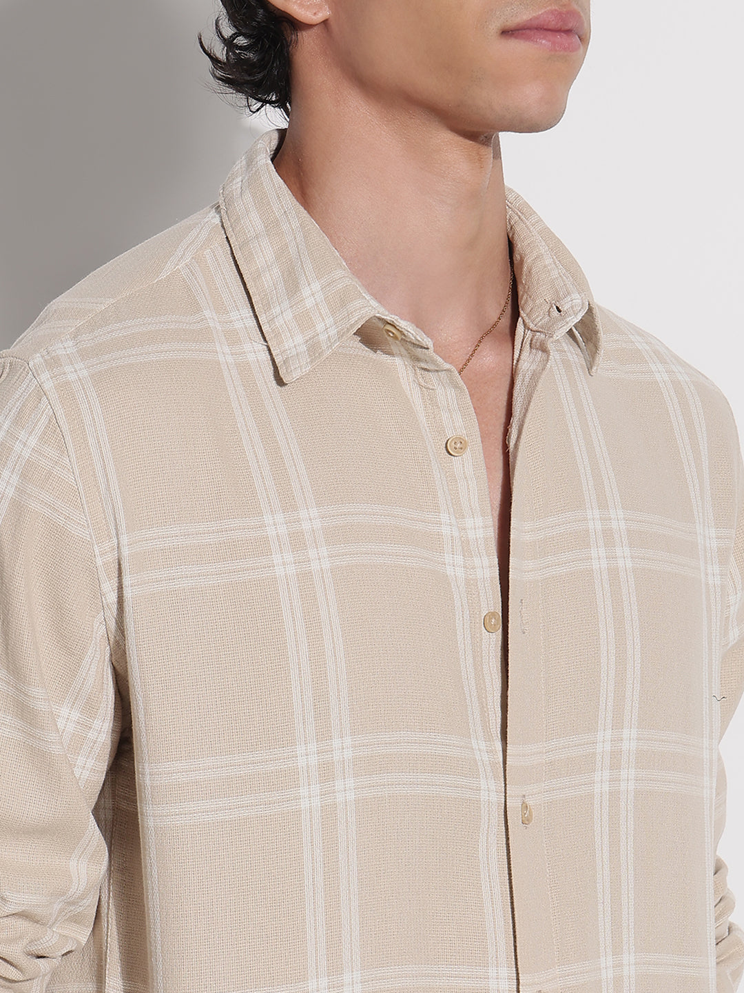 Men's Beige Checked Relaxed Fit Shirt
