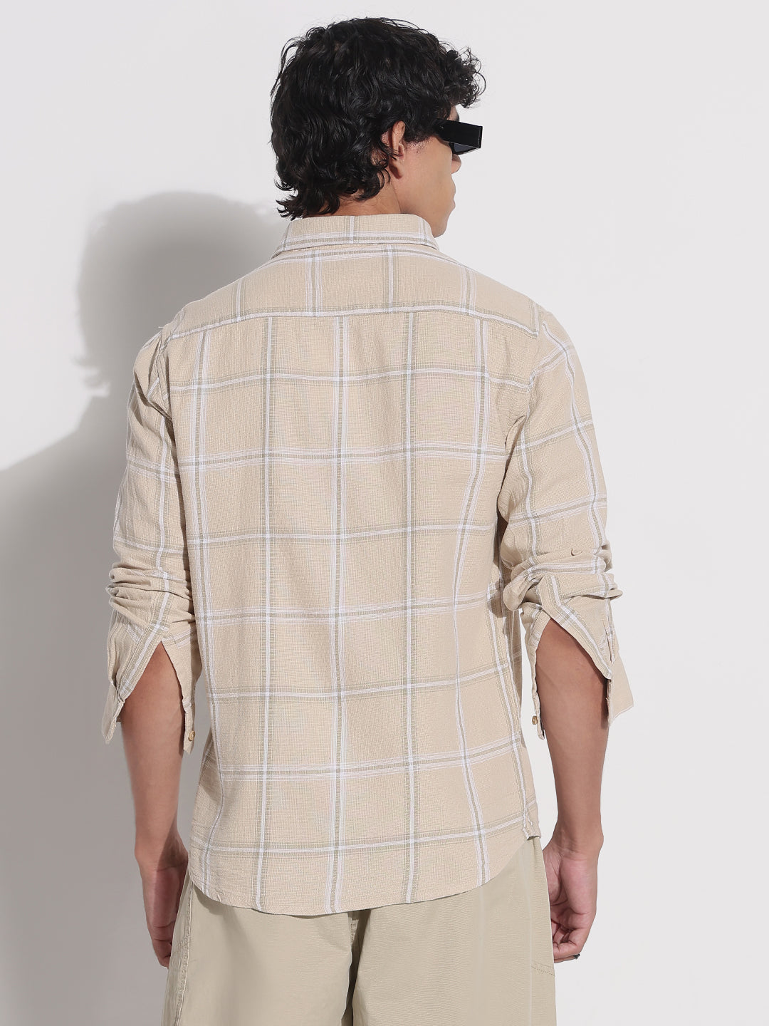 Men's Beige Checked Relaxed Fit Shirt