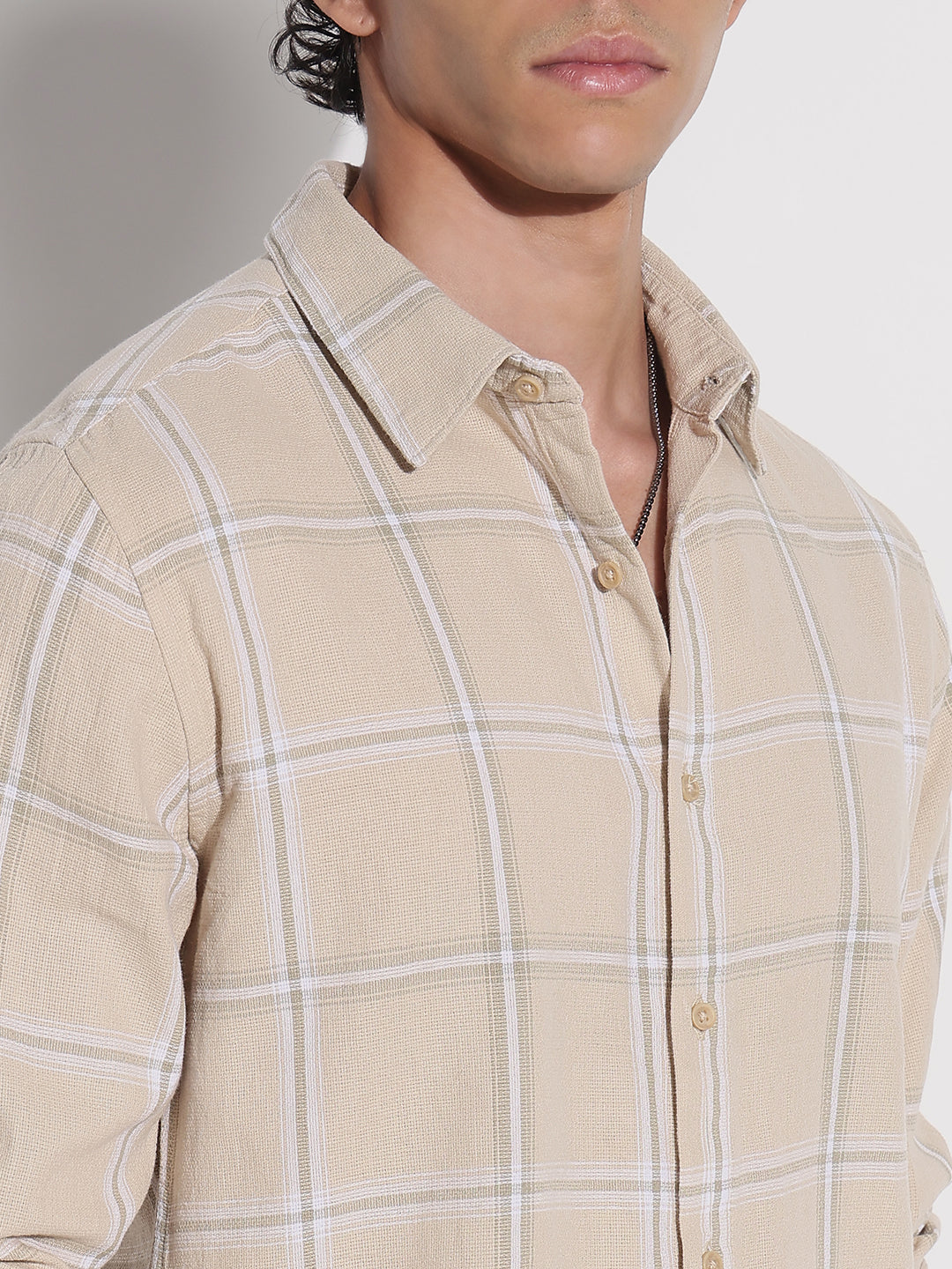 Men's Beige Checked Relaxed Fit Shirt