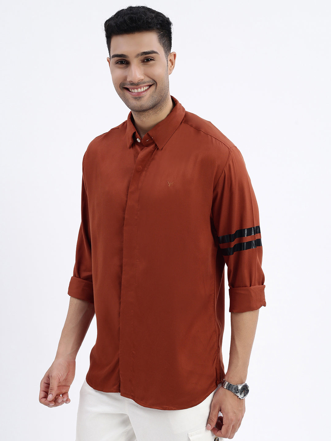 Men Brown Solid Slim Fit Shirt