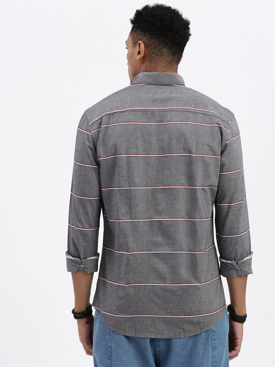 Men Grey Striped Slim Fit Shirt