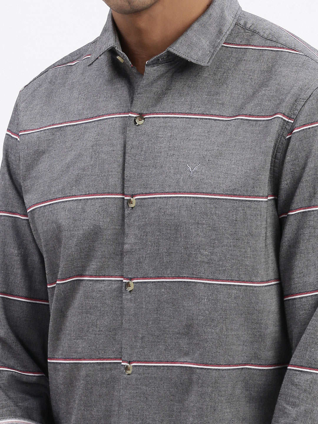 Men Grey Striped Slim Fit Shirt