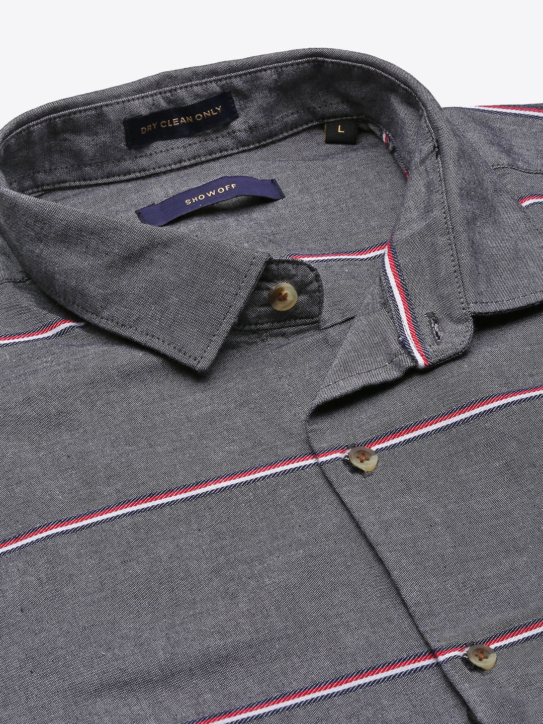 Men Grey Striped Slim Fit Shirt