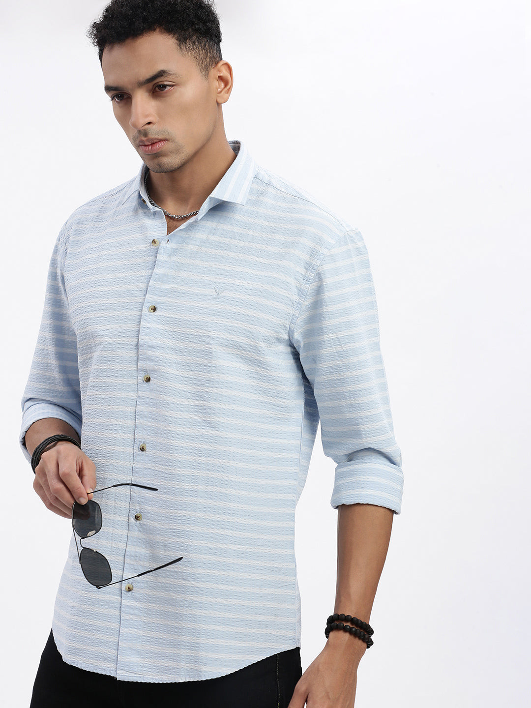 Men Blue Striped Slim Fit Shirt