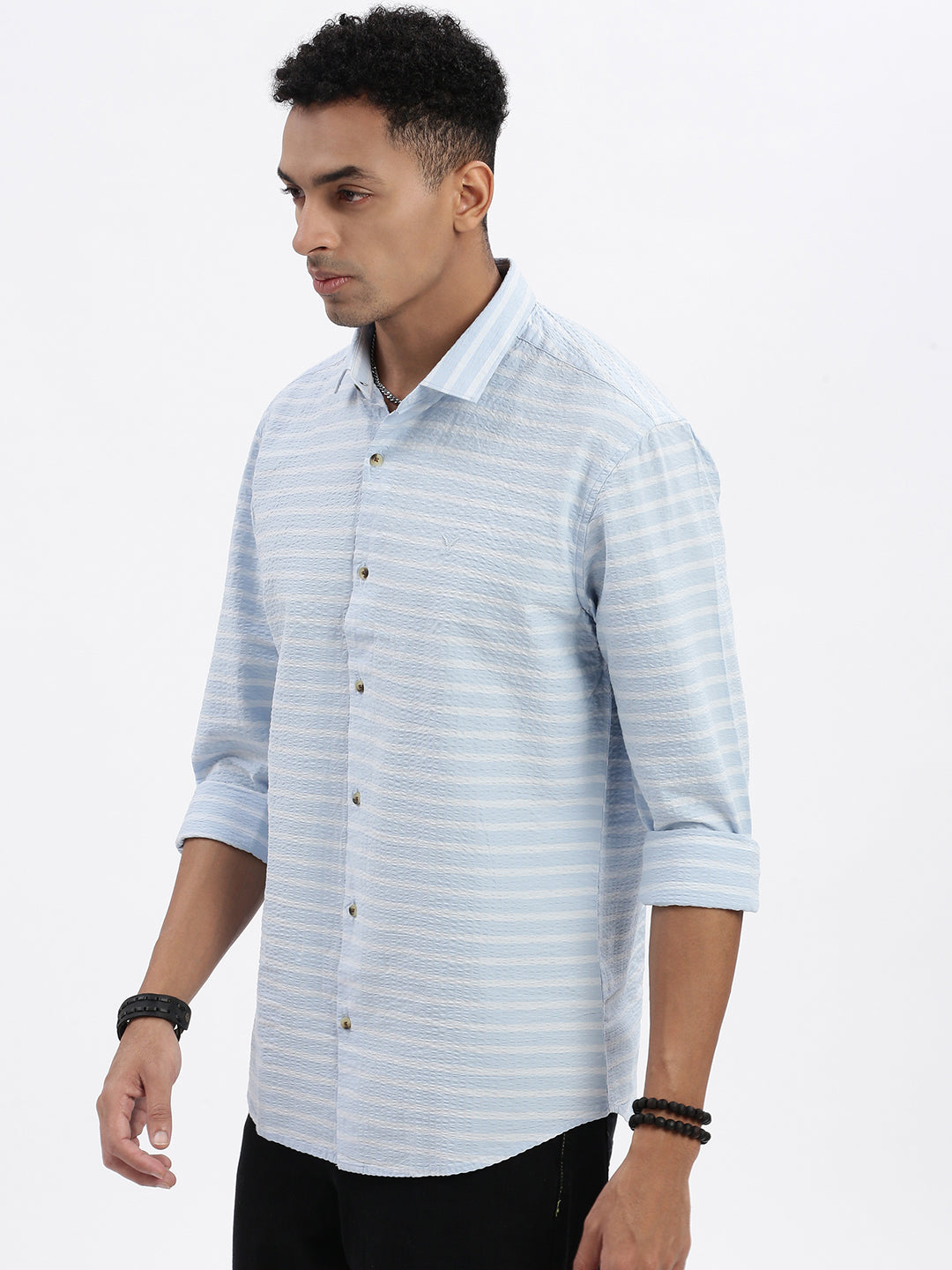 Men Blue Striped Slim Fit Shirt