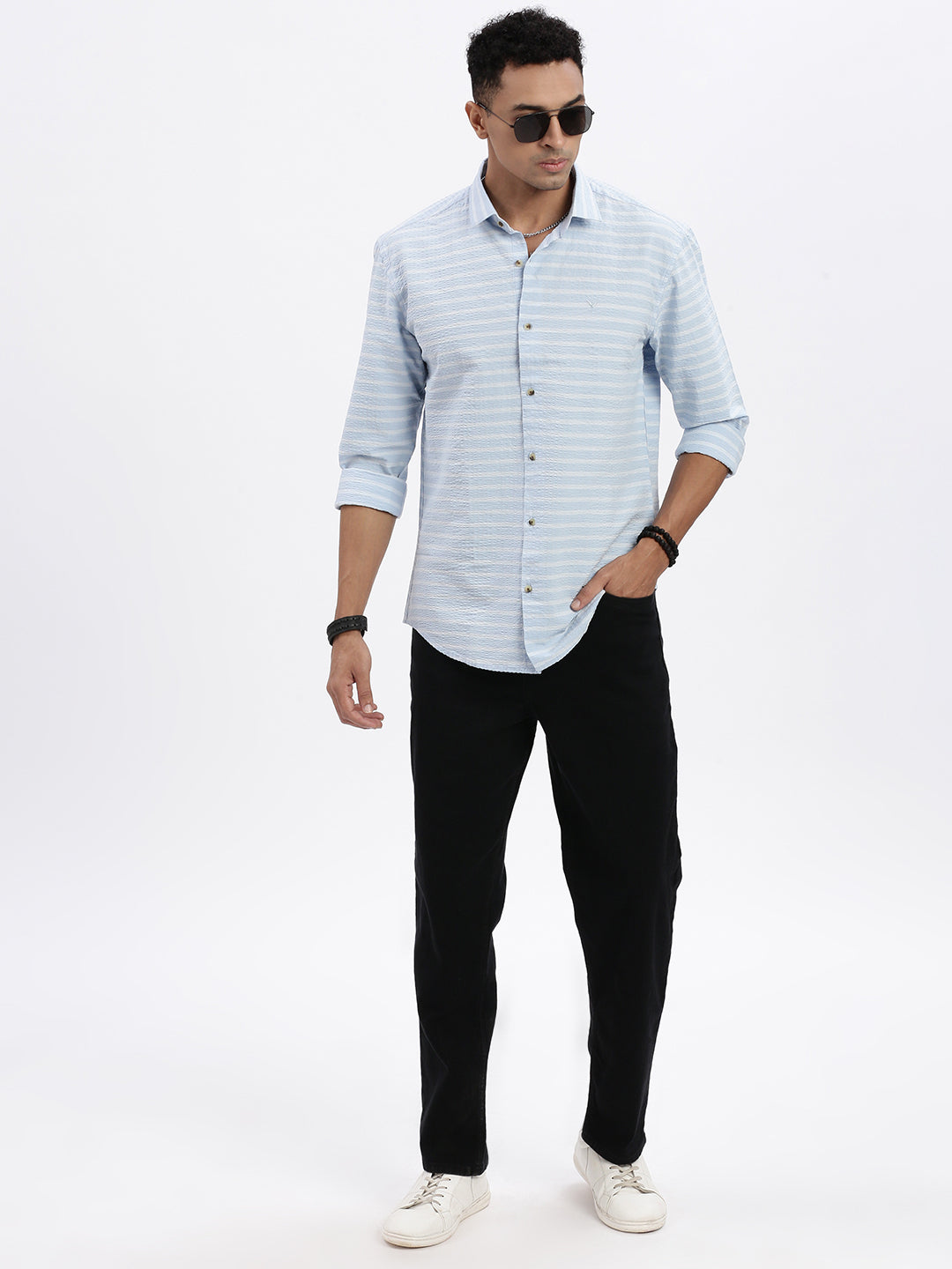 Men Blue Striped Slim Fit Shirt