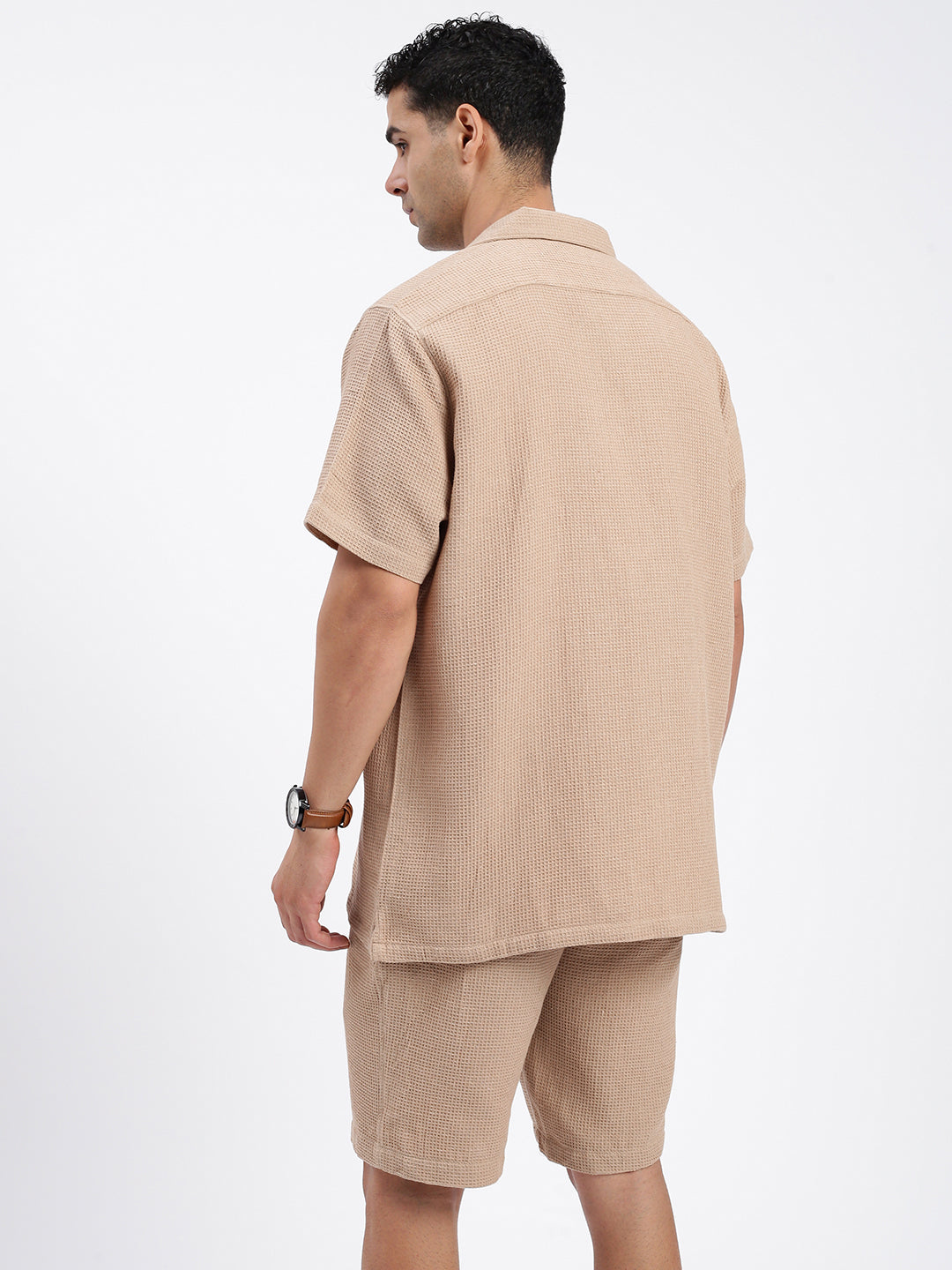 Men Solid Beige Co Ords Set