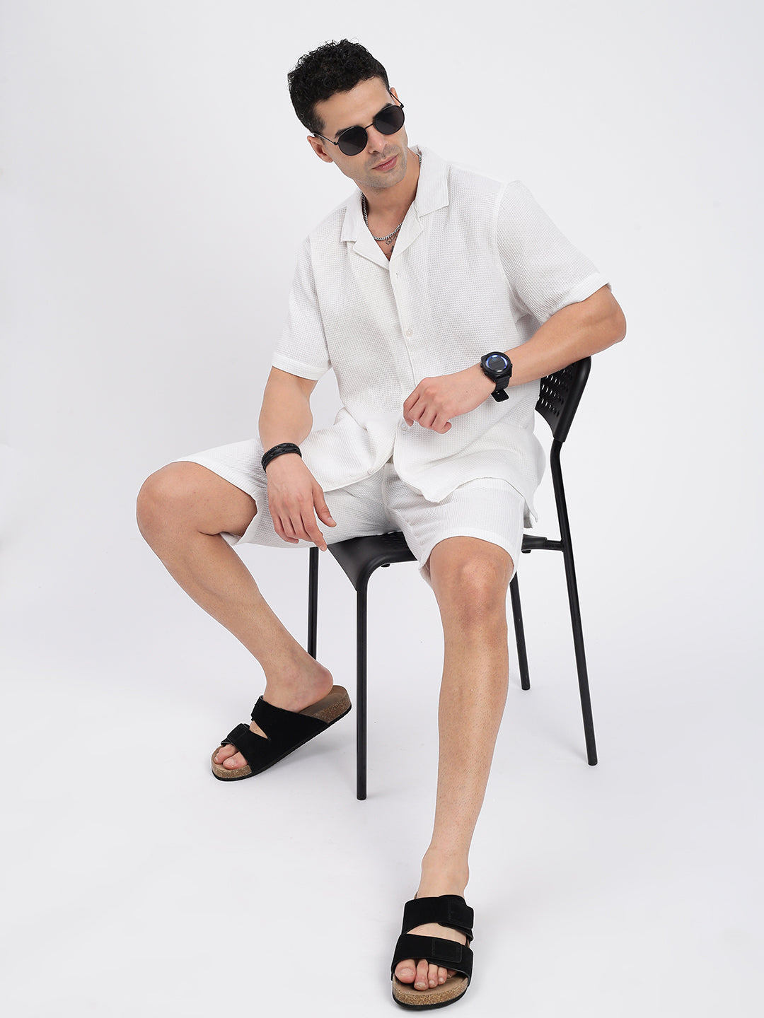 Men Solid White Co Ords Set