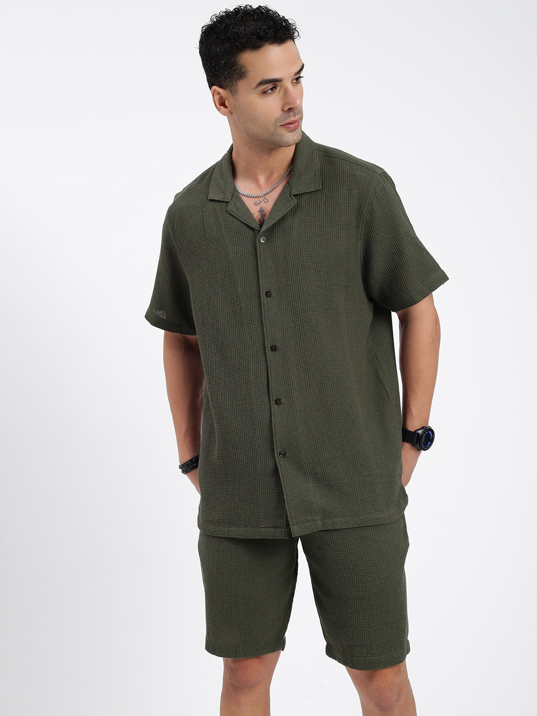 Men Solid Green Co Ords Set