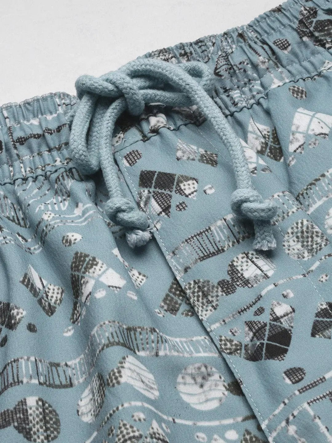 Men's Geometric Print Cuban Collar Turquoise Blue Co-Ords Set
