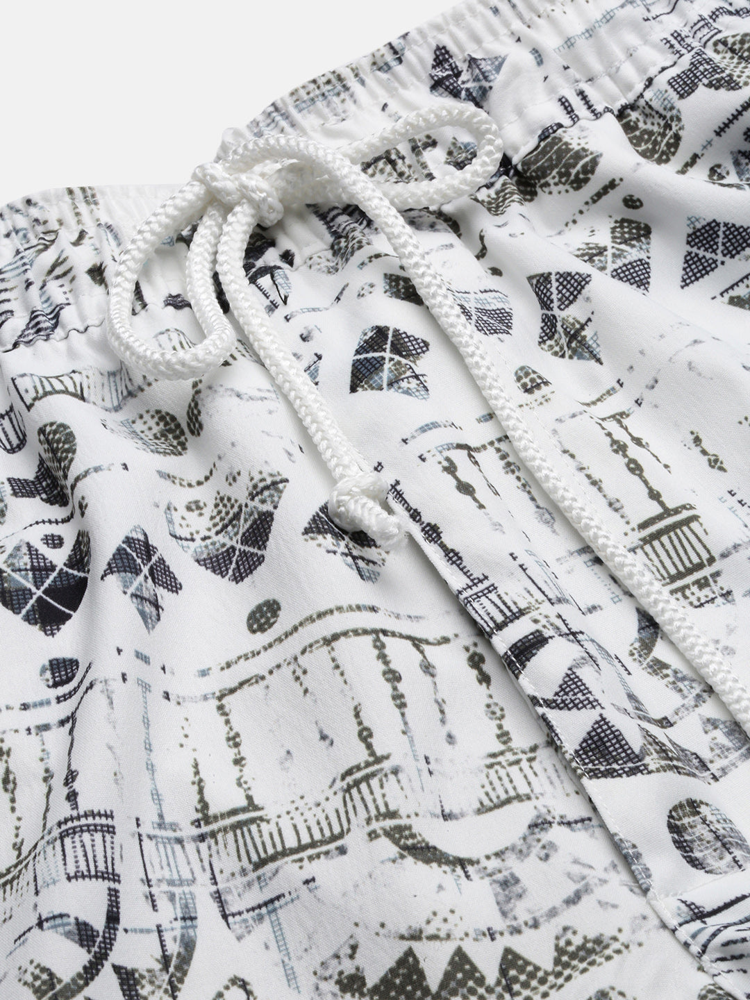 Men's Geometric Print Cuban Collar White Co-Ords Set