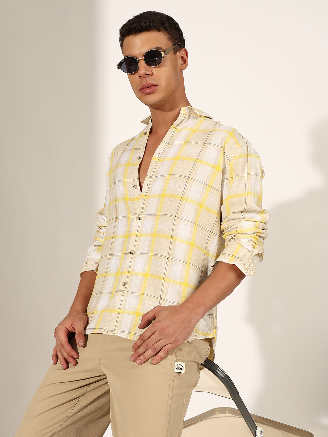 Men's Checked Beige Regular Fit Casual Shirt