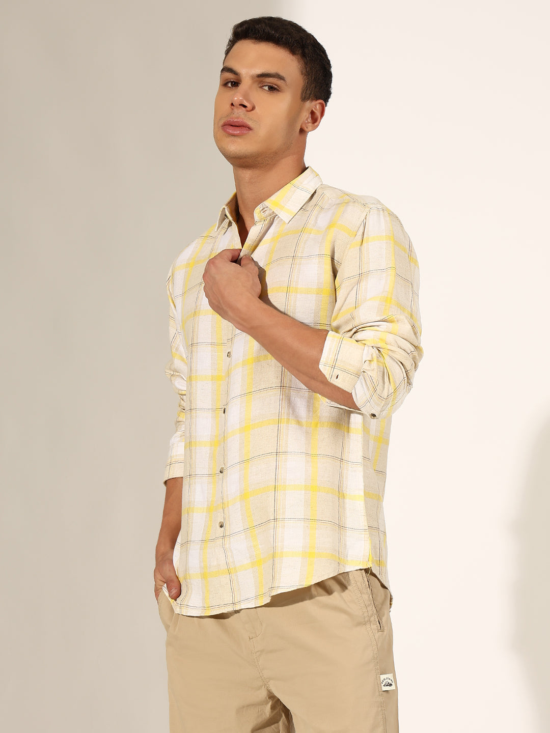 Men's Checked Beige Regular Fit Casual Shirt