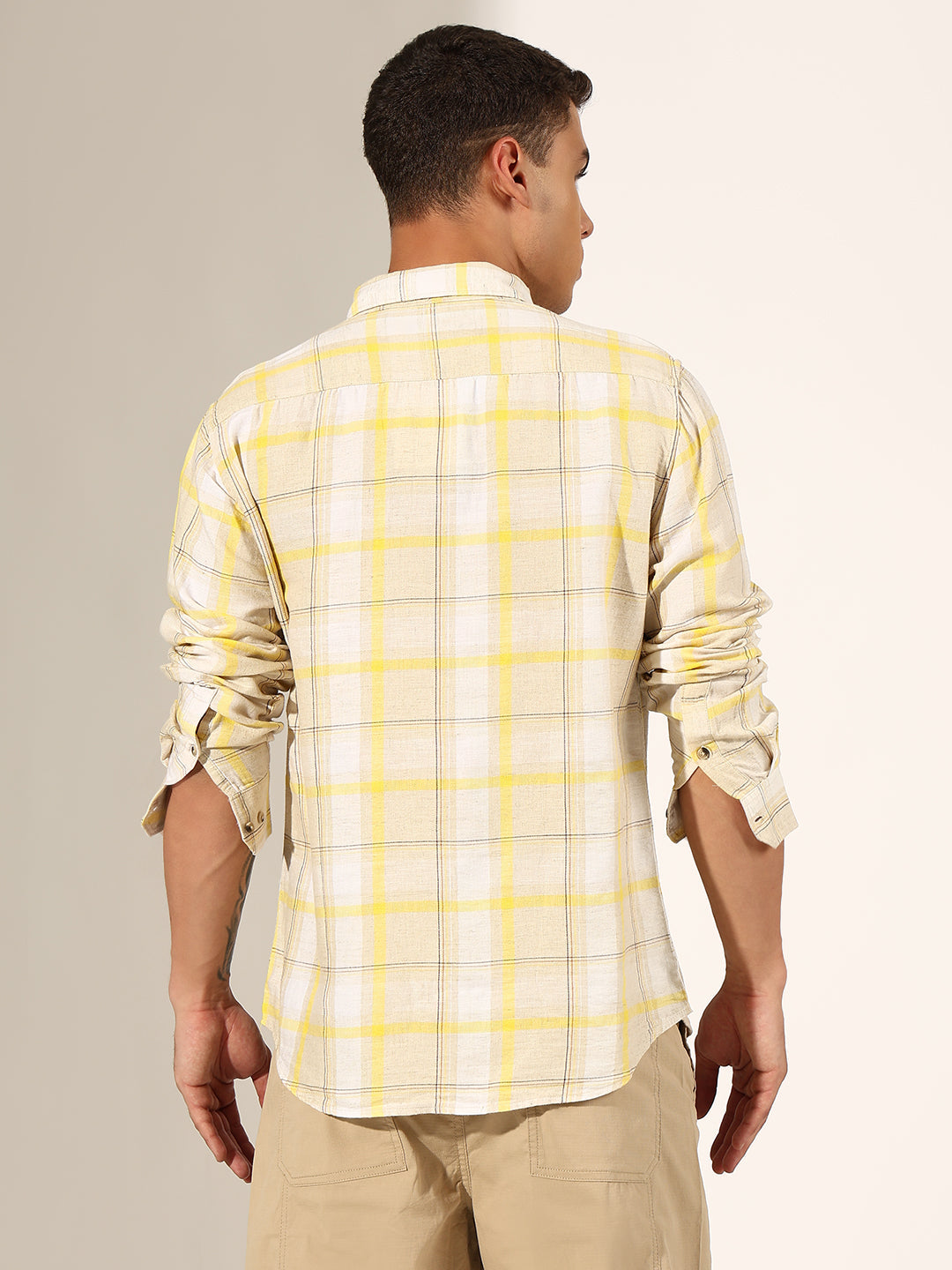 Men's Checked Beige Regular Fit Casual Shirt