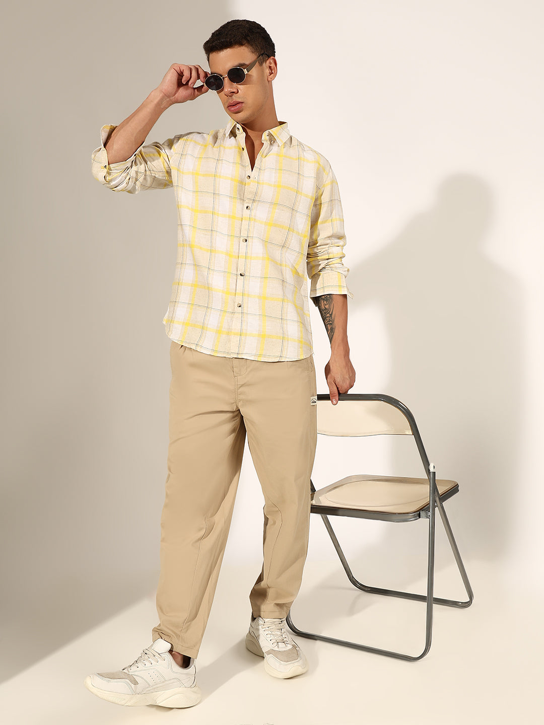 Men's Checked Beige Regular Fit Casual Shirt