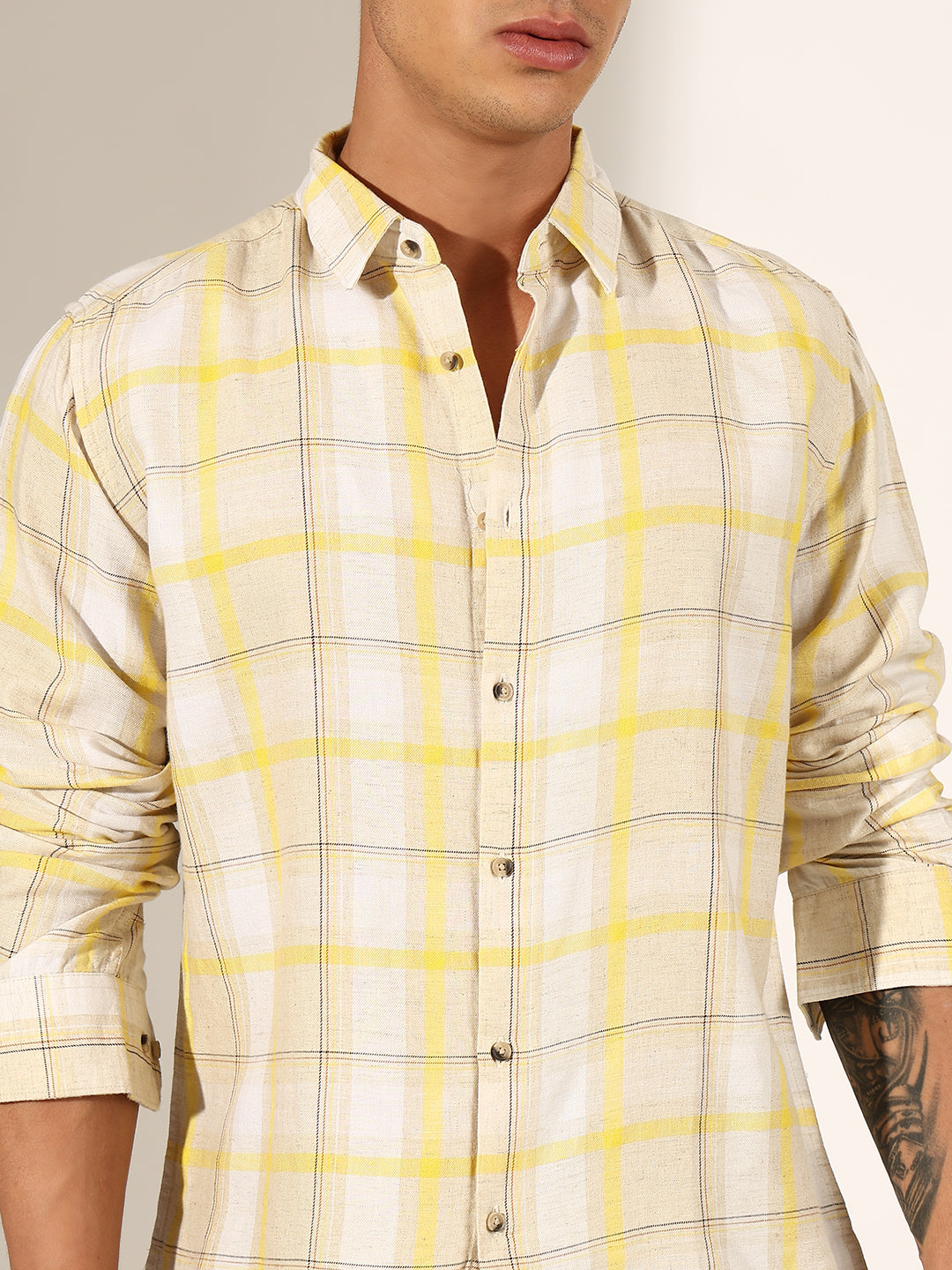 Men's Checked Beige Regular Fit Casual Shirt