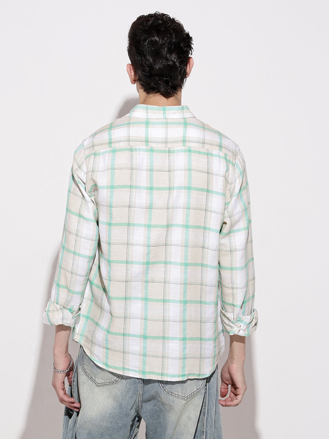 Men's Checked Beige Long Sleeve Regular Fit Shirt