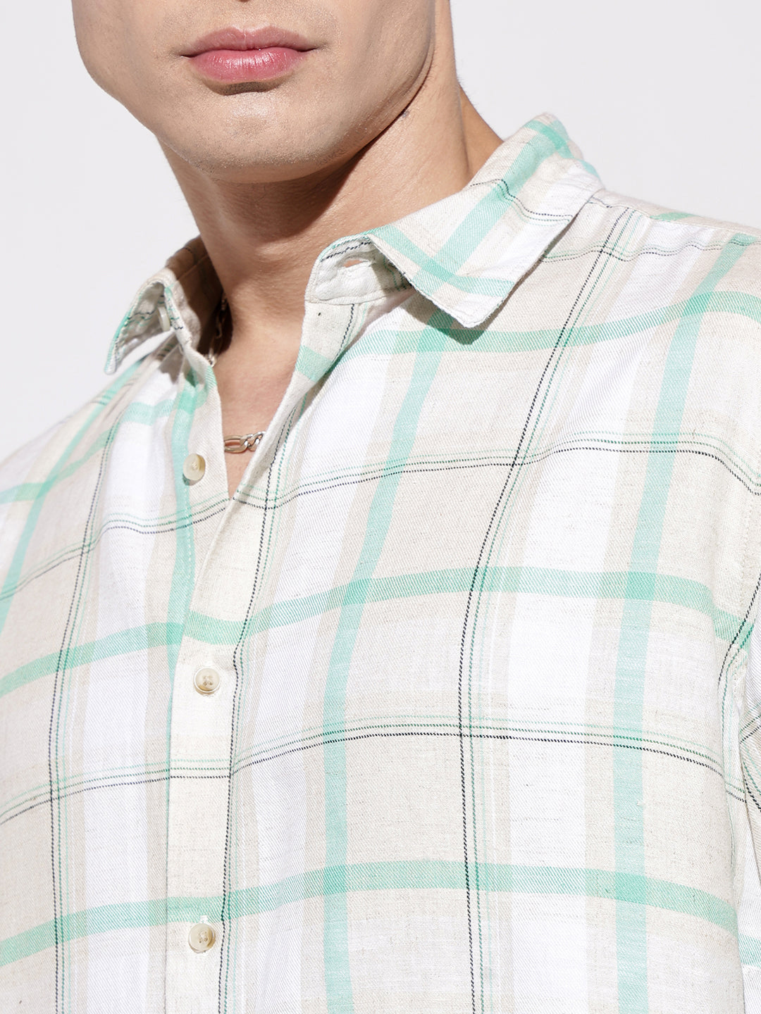 Men's Checked Beige Long Sleeve Regular Fit Shirt