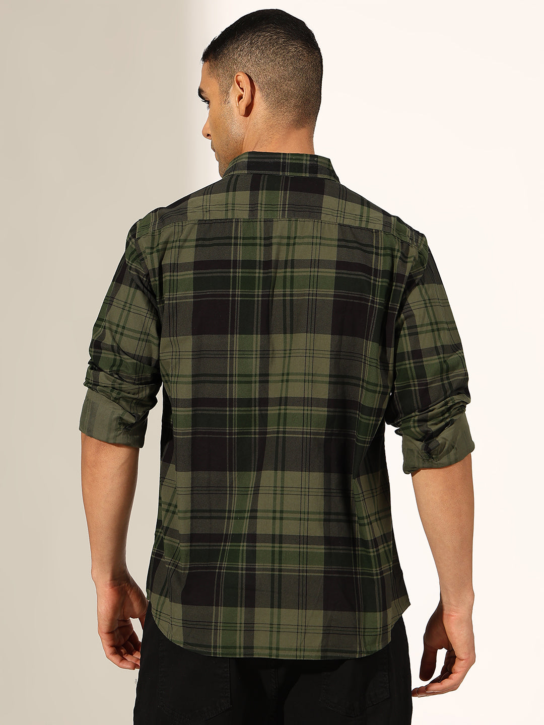 Men's Checked Olive Regular Fit Casual Shirt