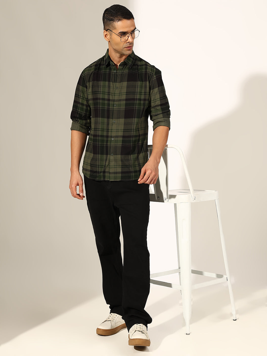 Men's Checked Olive Regular Fit Casual Shirt